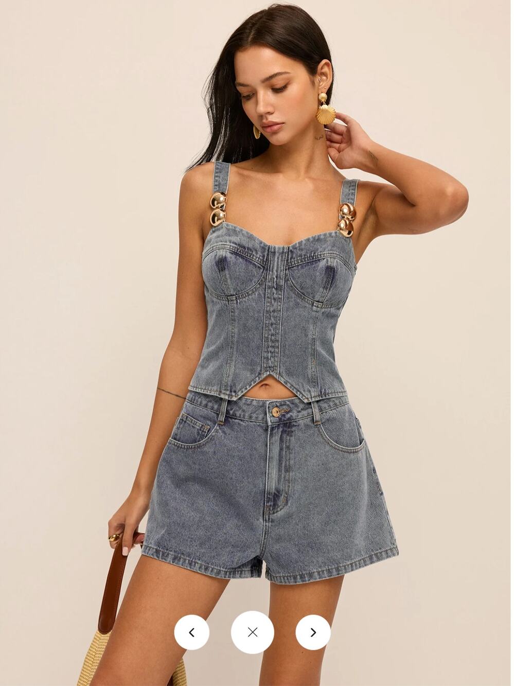 NWT Commense Metal Detail Denim Corset Top & Shorts Set Sz XS